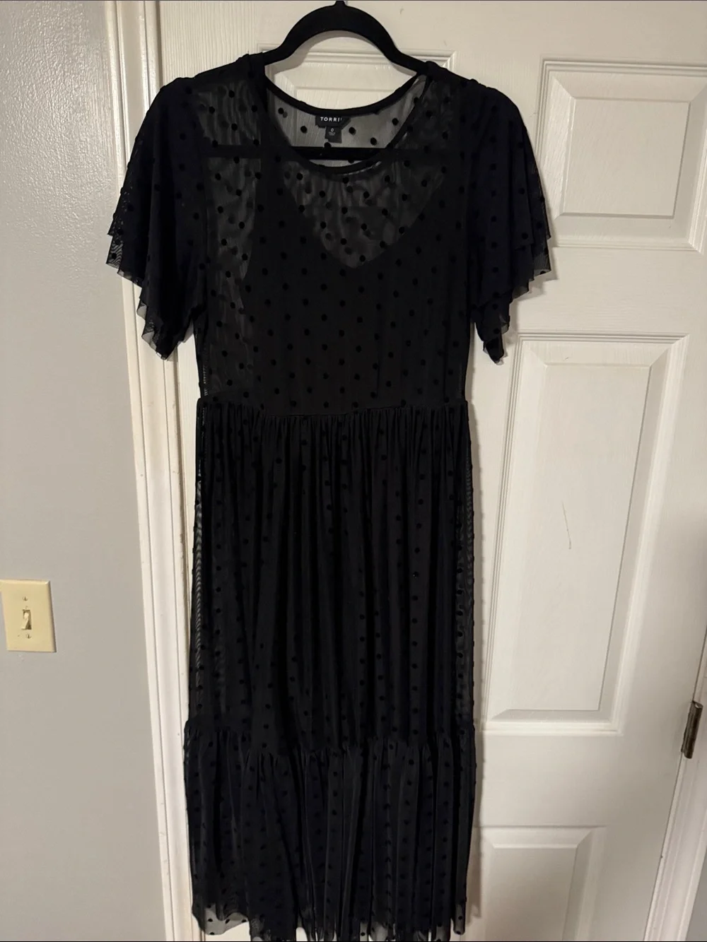 torrid Black Polka Dot Midi Dress with Flutter Sleeves - Picture 1 of 6